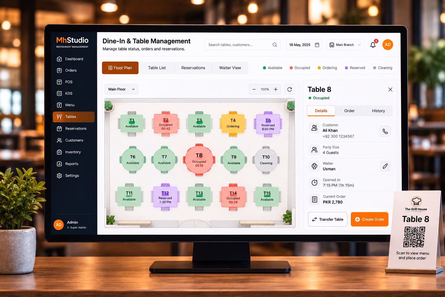 Restaurant table management dashboard