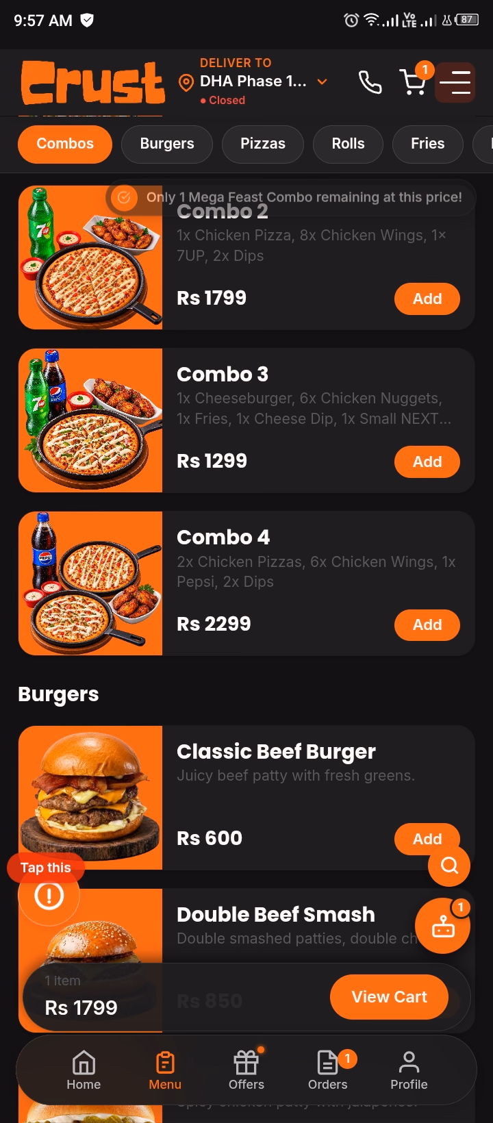Digital Menu UI Mockup